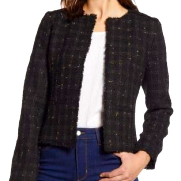 Halogen Black Gold Metallic Raw Hem Tweed Jacket - Picture 3 of 8